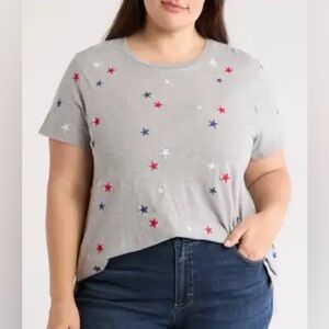 NWT 4th of July 100% Cotton Lucky Brand Star Print Short Sleeve Tee Gray 2X